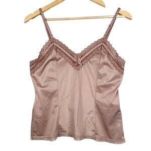Vintage Y2K Beige Lace Bow Trim BABYDOLL Lingerie Tank Top Cami Medium